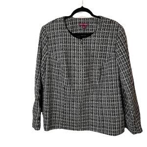 Jessica London Plus Size Jacket Black & White Tweed Zip up Career 22